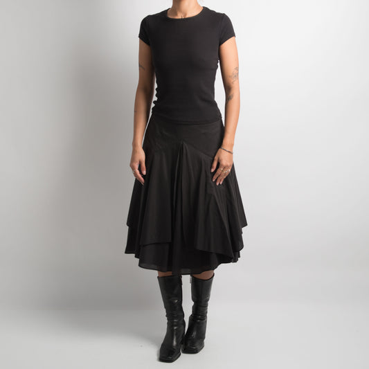 BLACK LAYERED MIDI SKIRT