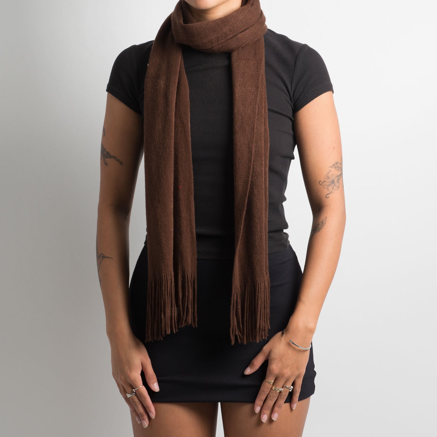 BROWN FRINGE SCARF