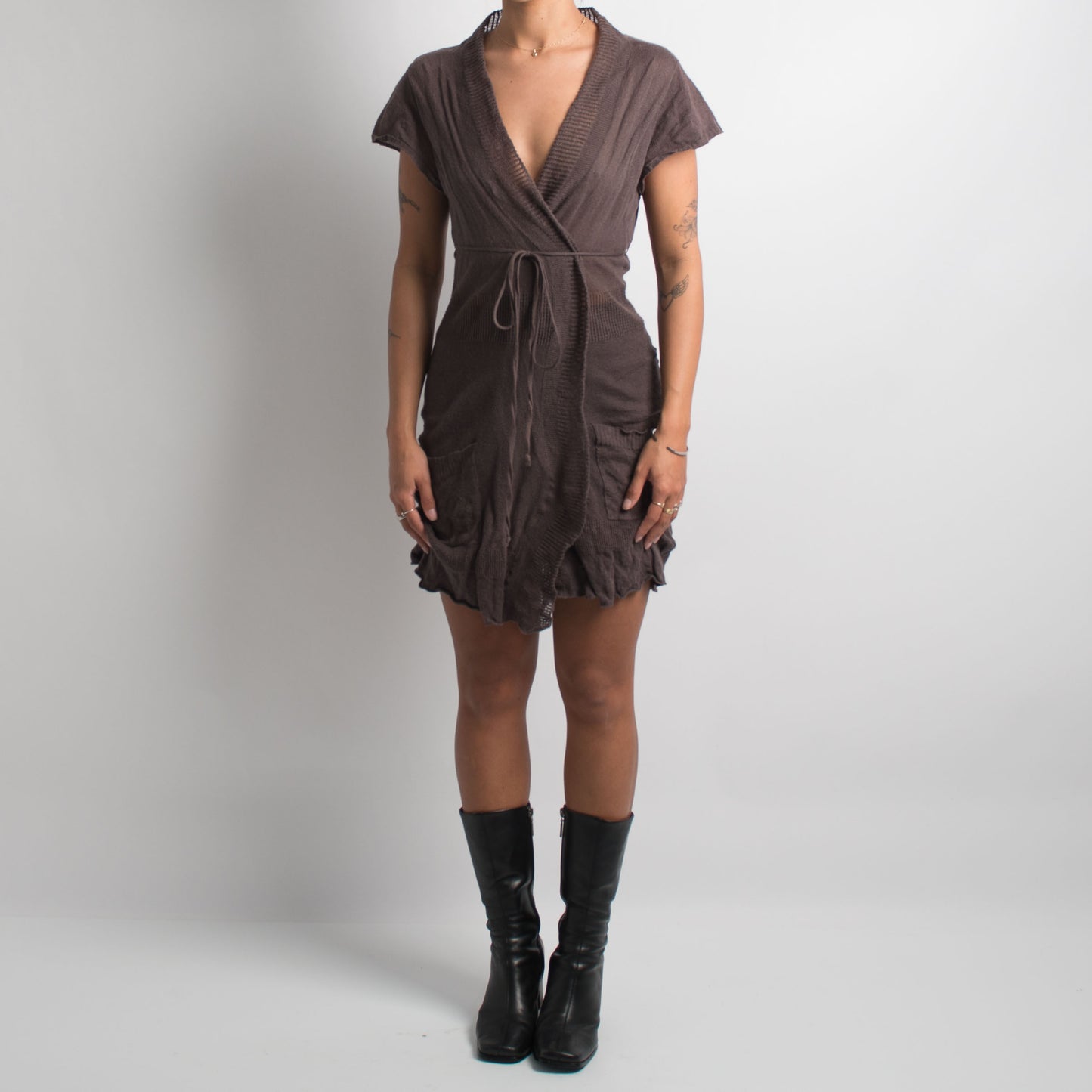 TAUPE KNIT WRAP LONGLINE TOP / DRESS