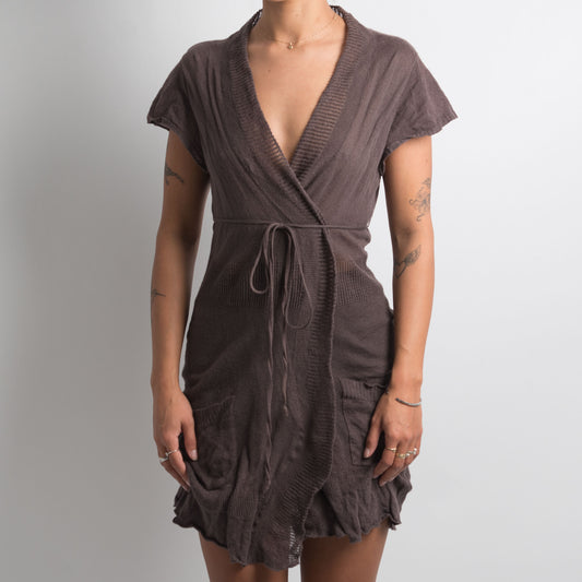 TAUPE KNIT WRAP LONGLINE TOP / DRESS