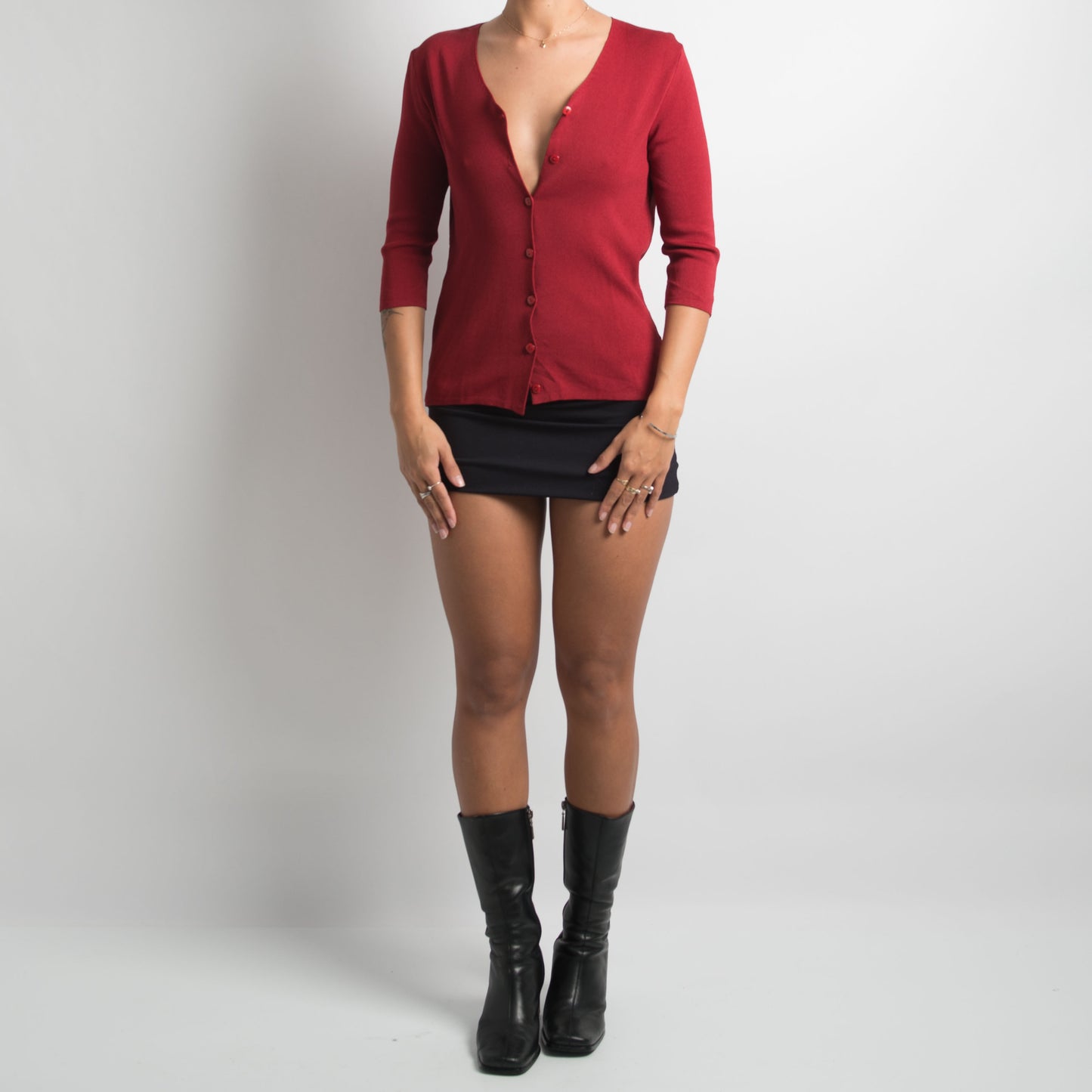 RED 3/4 SLEEVE CARDIGAN