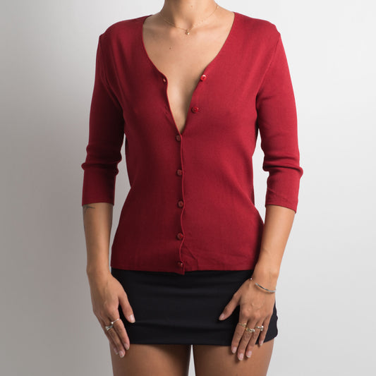 RED 3/4 SLEEVE CARDIGAN