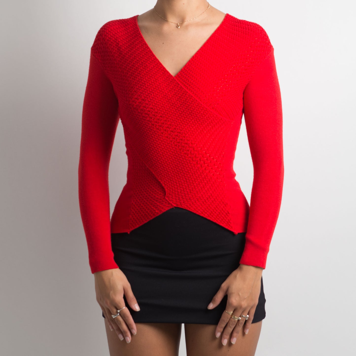 RED TEXTURED LONG SLEEVE