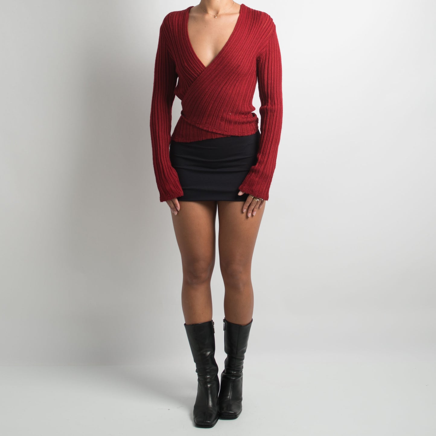 RED WOOL WRAP LONG SLEEVE