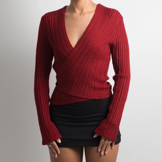 RED WOOL WRAP LONG SLEEVE