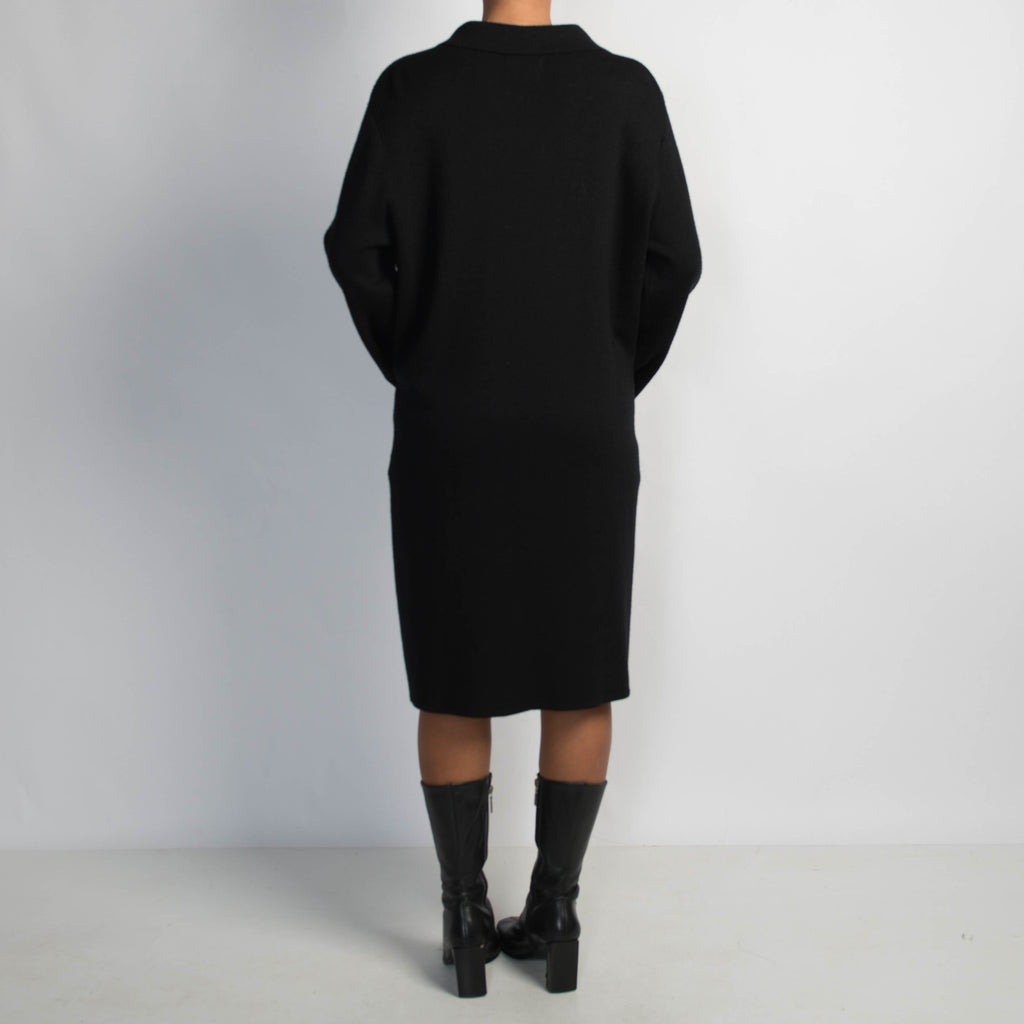 BLACK KNIT LONGLINE CARDIGAN