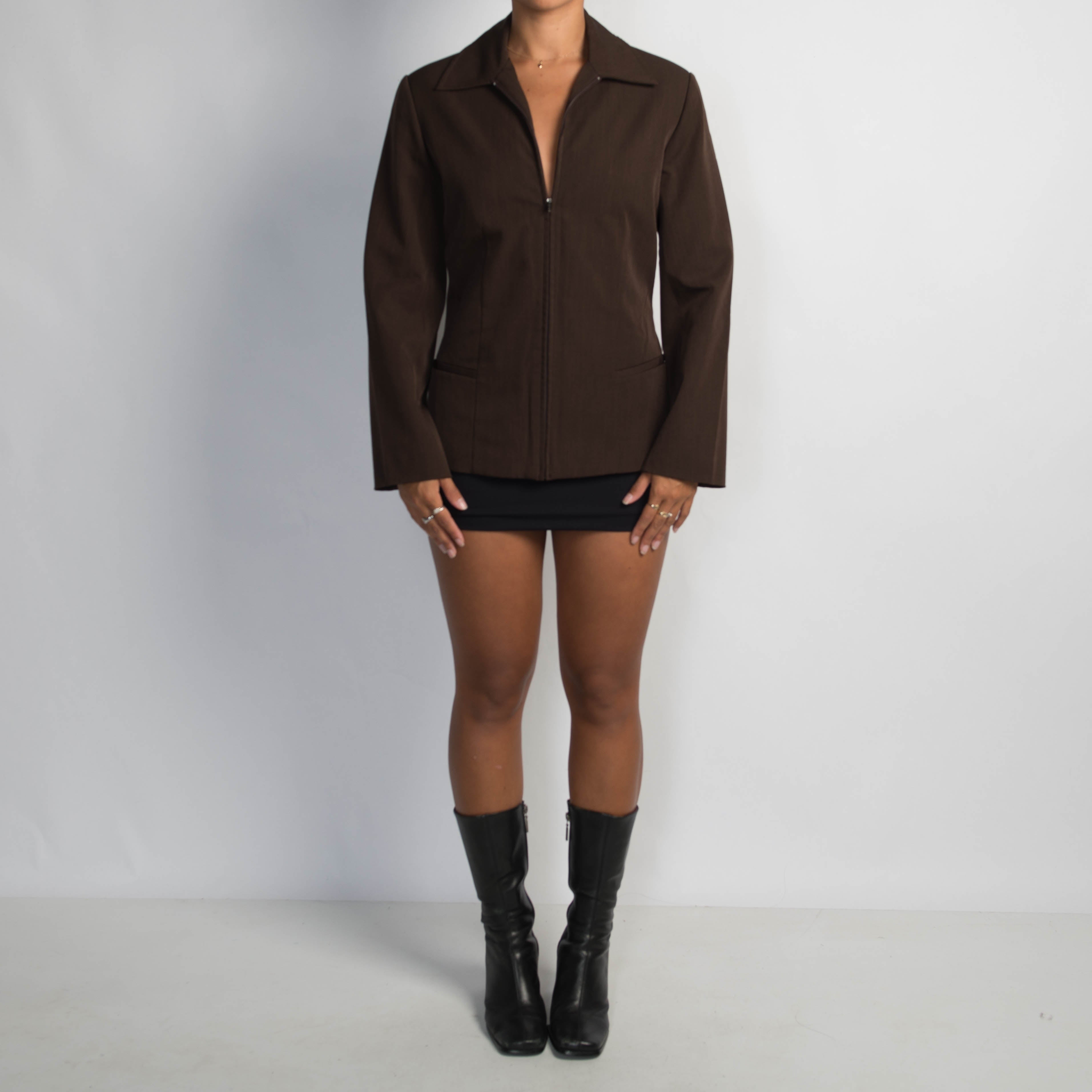 BROWN ZIP BLAZER