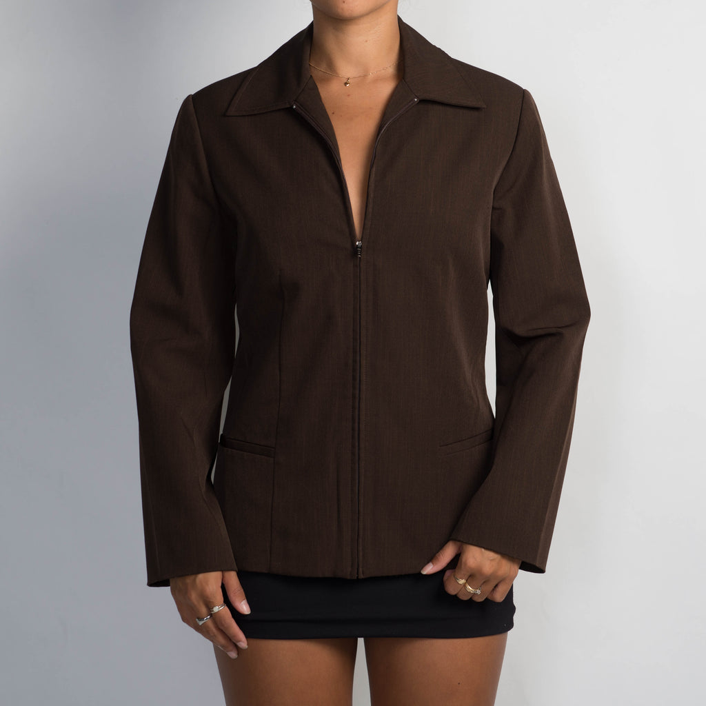 BROWN ZIP BLAZER