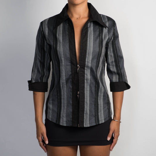 STRIPE DOUBLE ZIP BLOUSE
