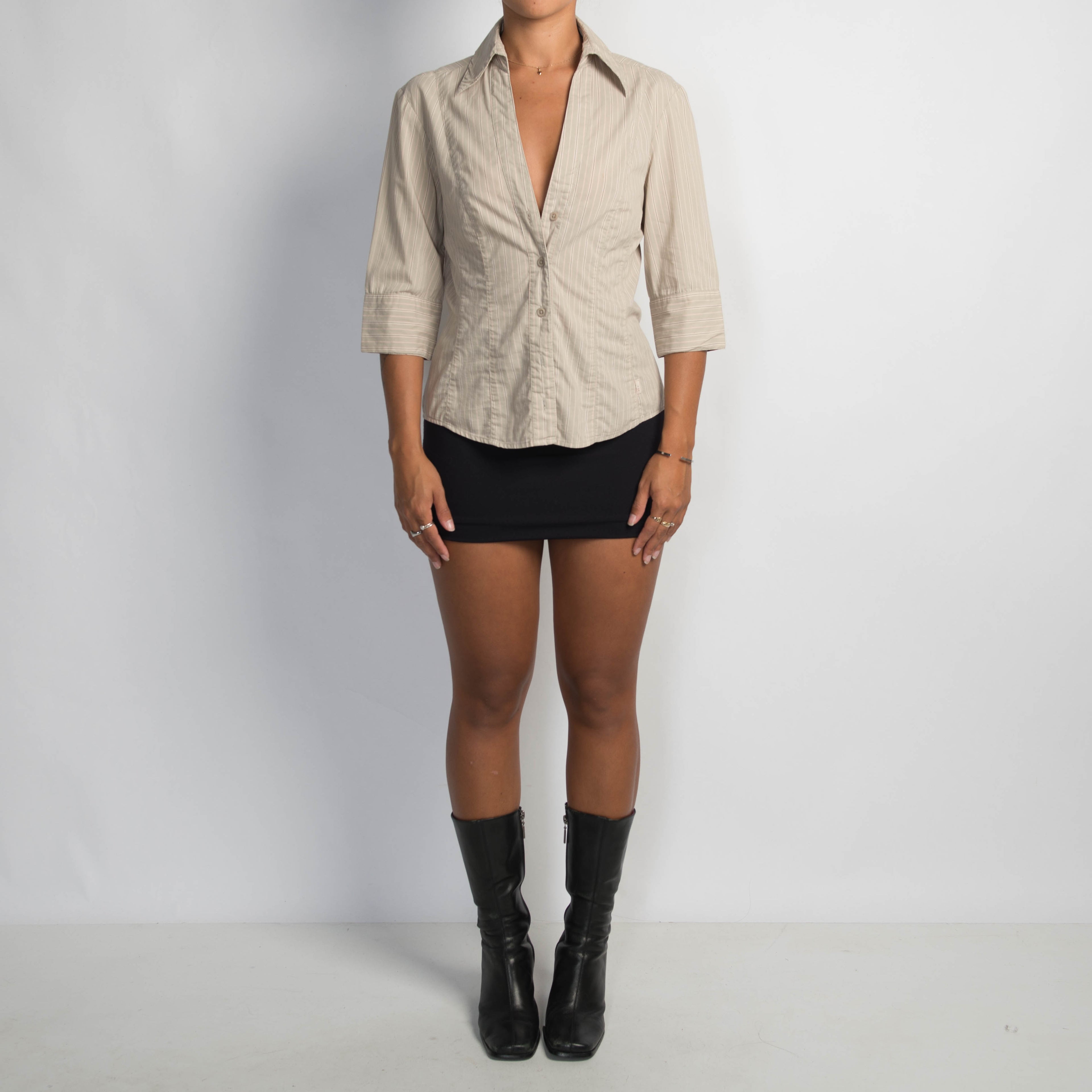 BEIGE PINSTRIPE BLOUSE