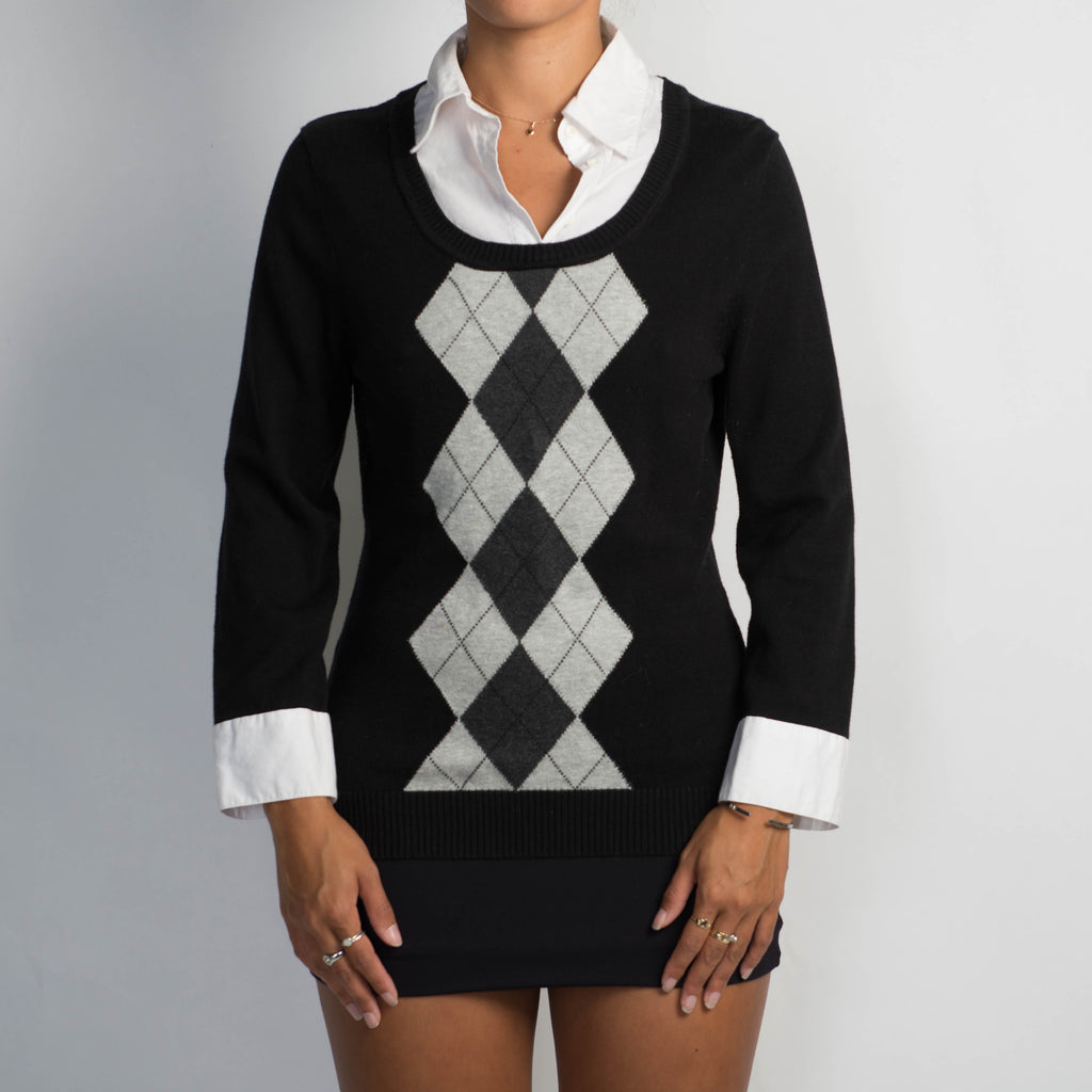 LAYERED ARGYLE BLOUSE