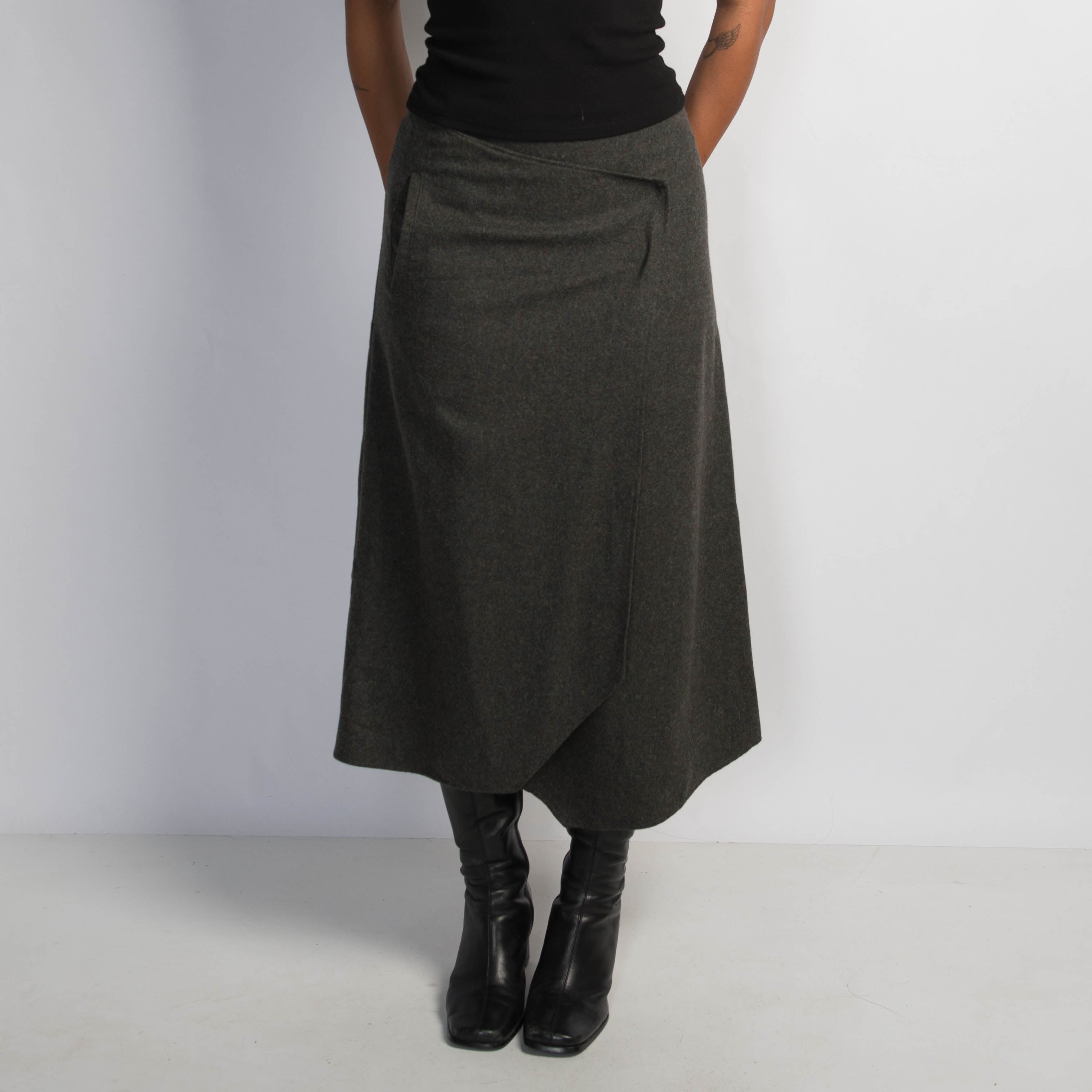 GREEN WOOL WRAP SKIRT