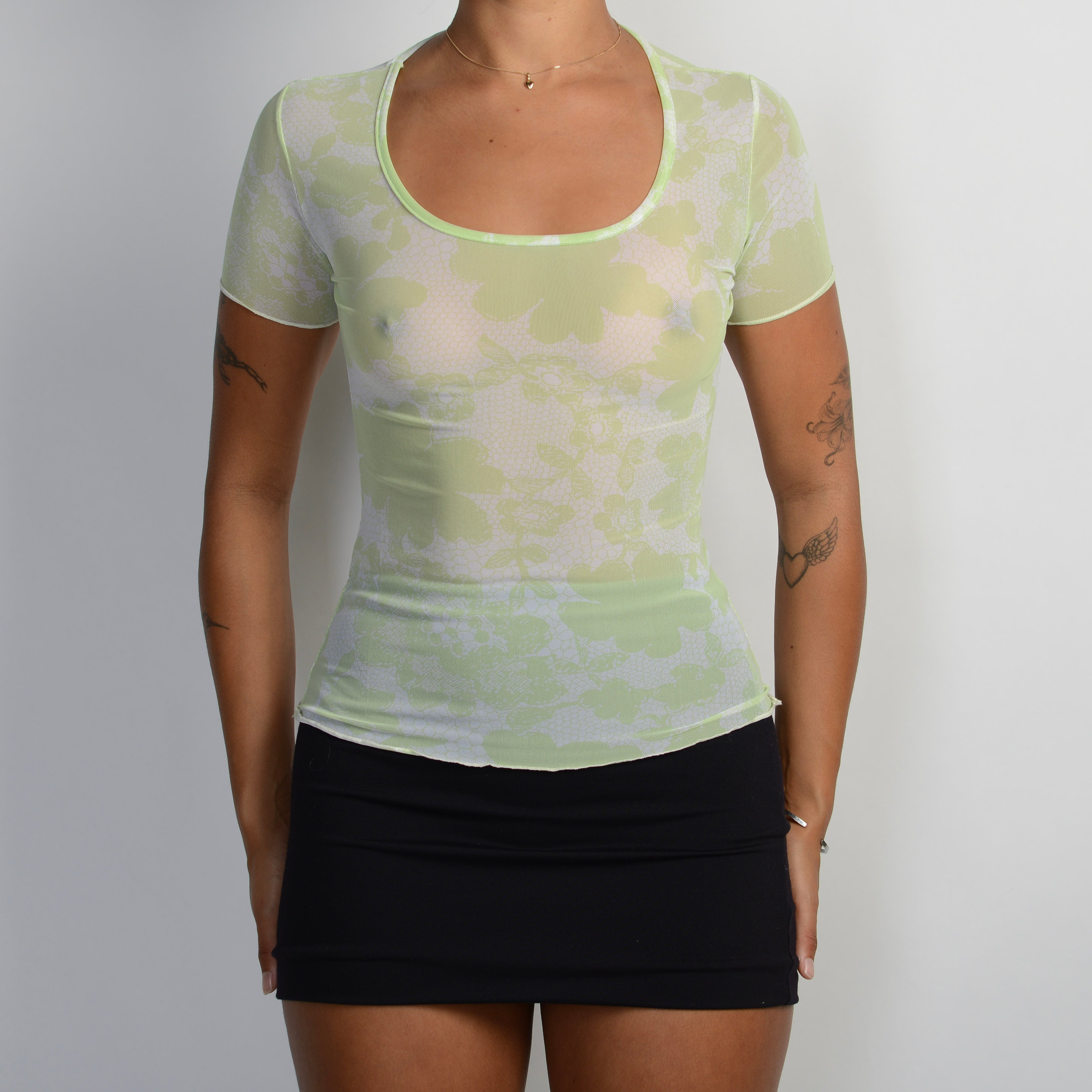 GREEN MESH FLORAL TOP