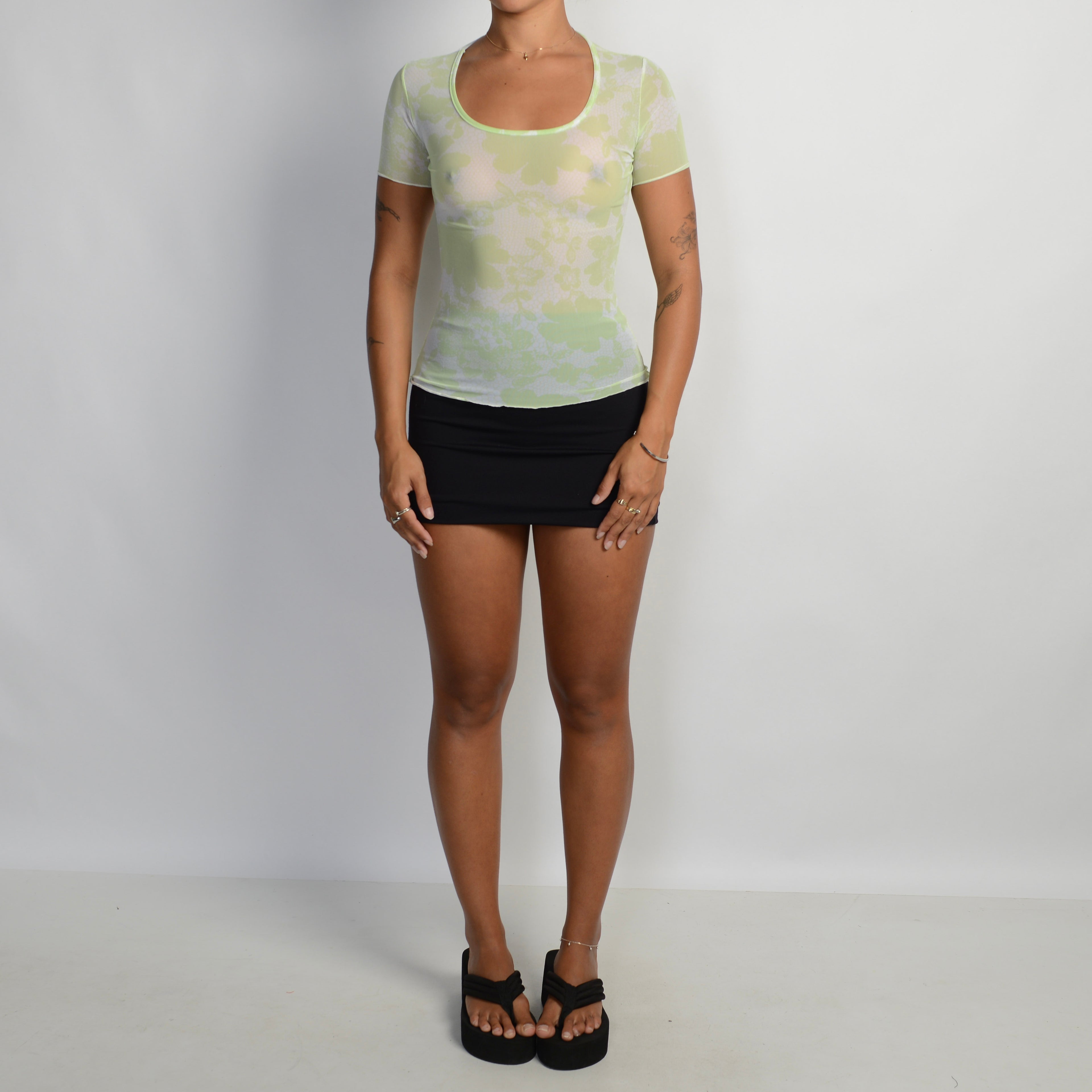GREEN MESH FLORAL TOP