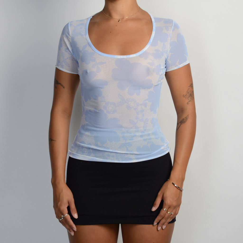 BLUE MESH FLORAL TOP
