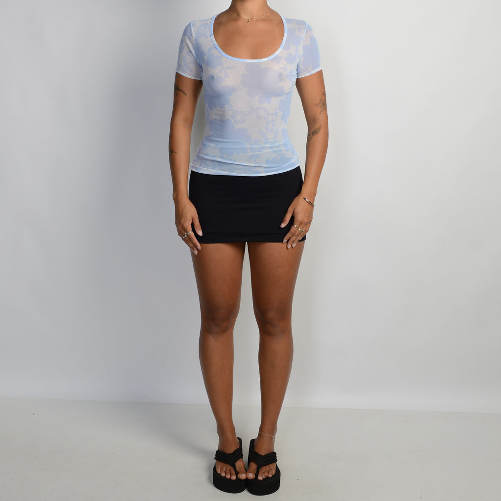 BLUE MESH FLORAL TOP
