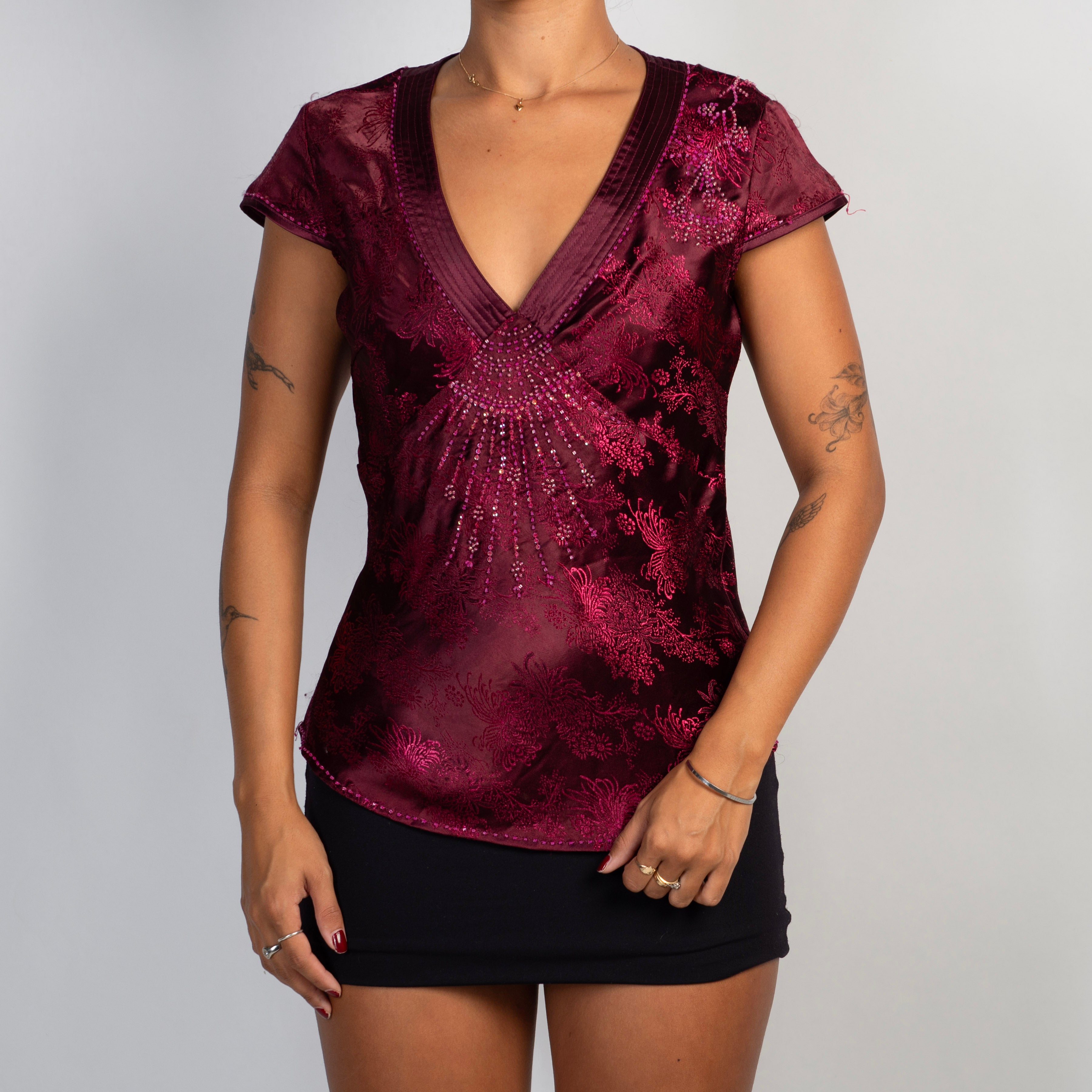 PLUM SATIN BEADED TOP