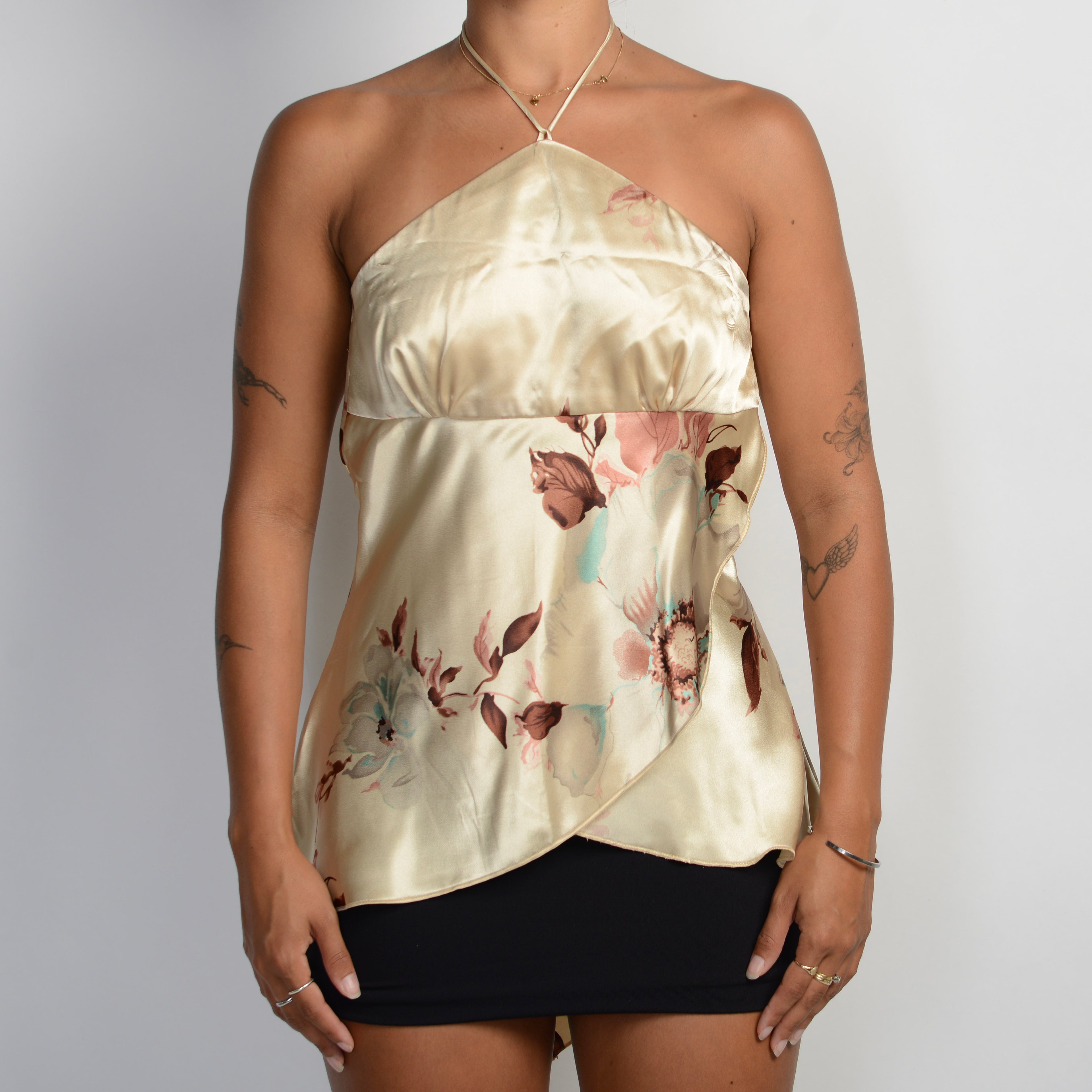 CREAM FLORAL HALTER TOP