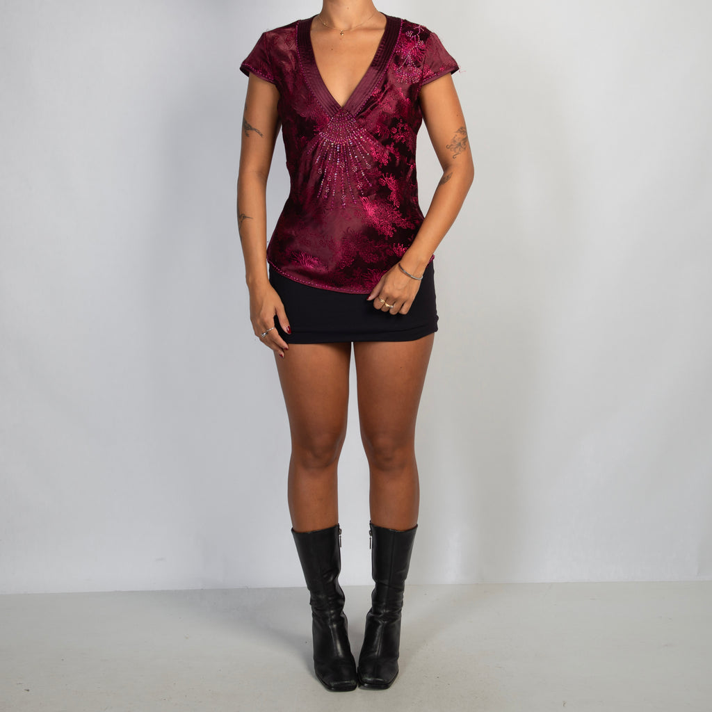 PLUM SATIN BEADED TOP