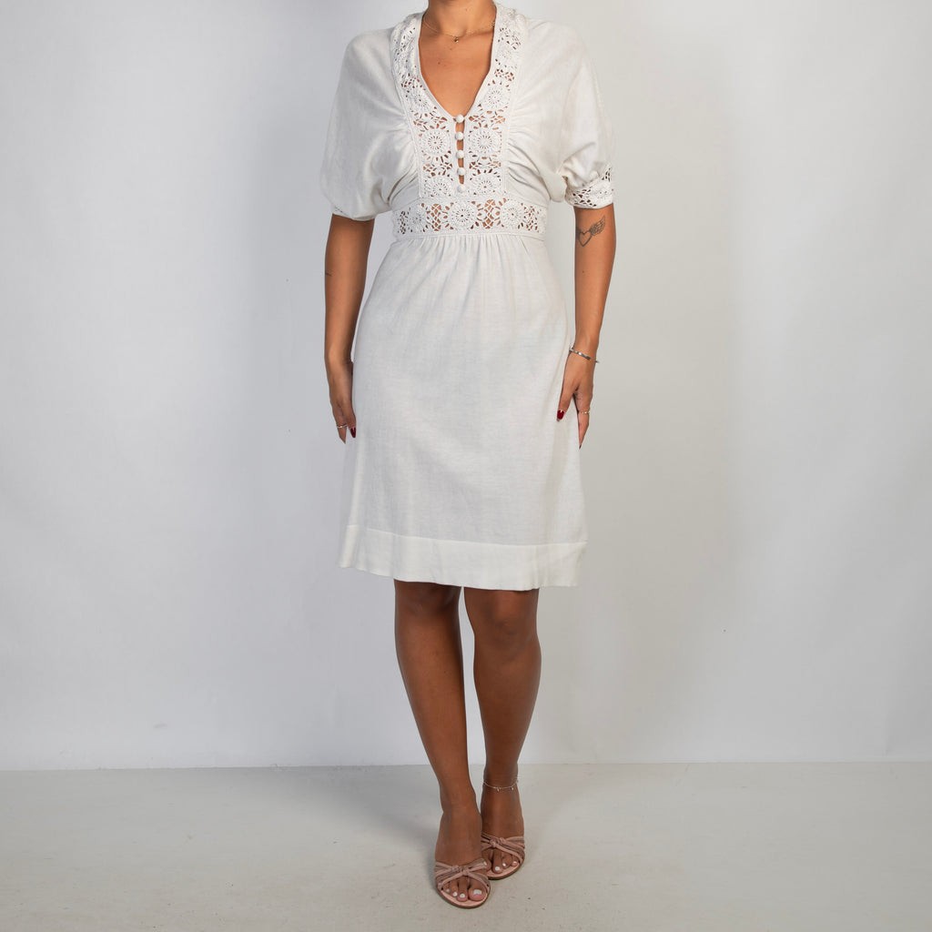 WHITE CROCHET TRIM DRESS