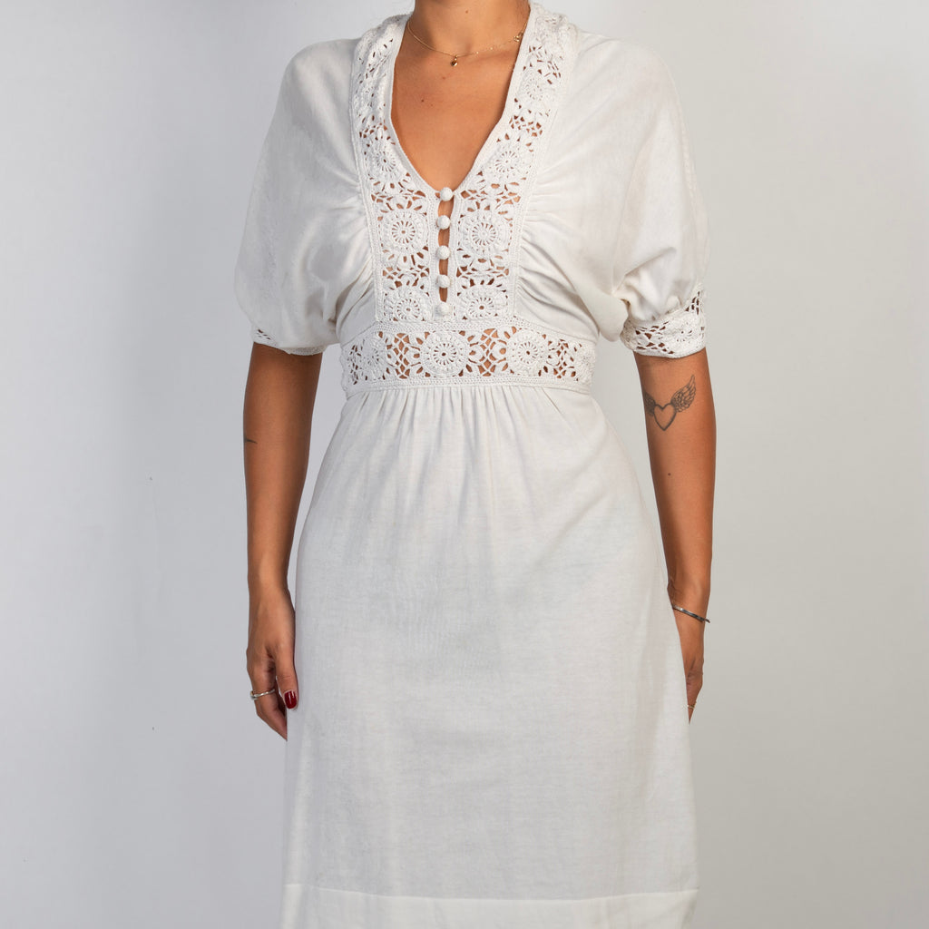 WHITE CROCHET TRIM DRESS
