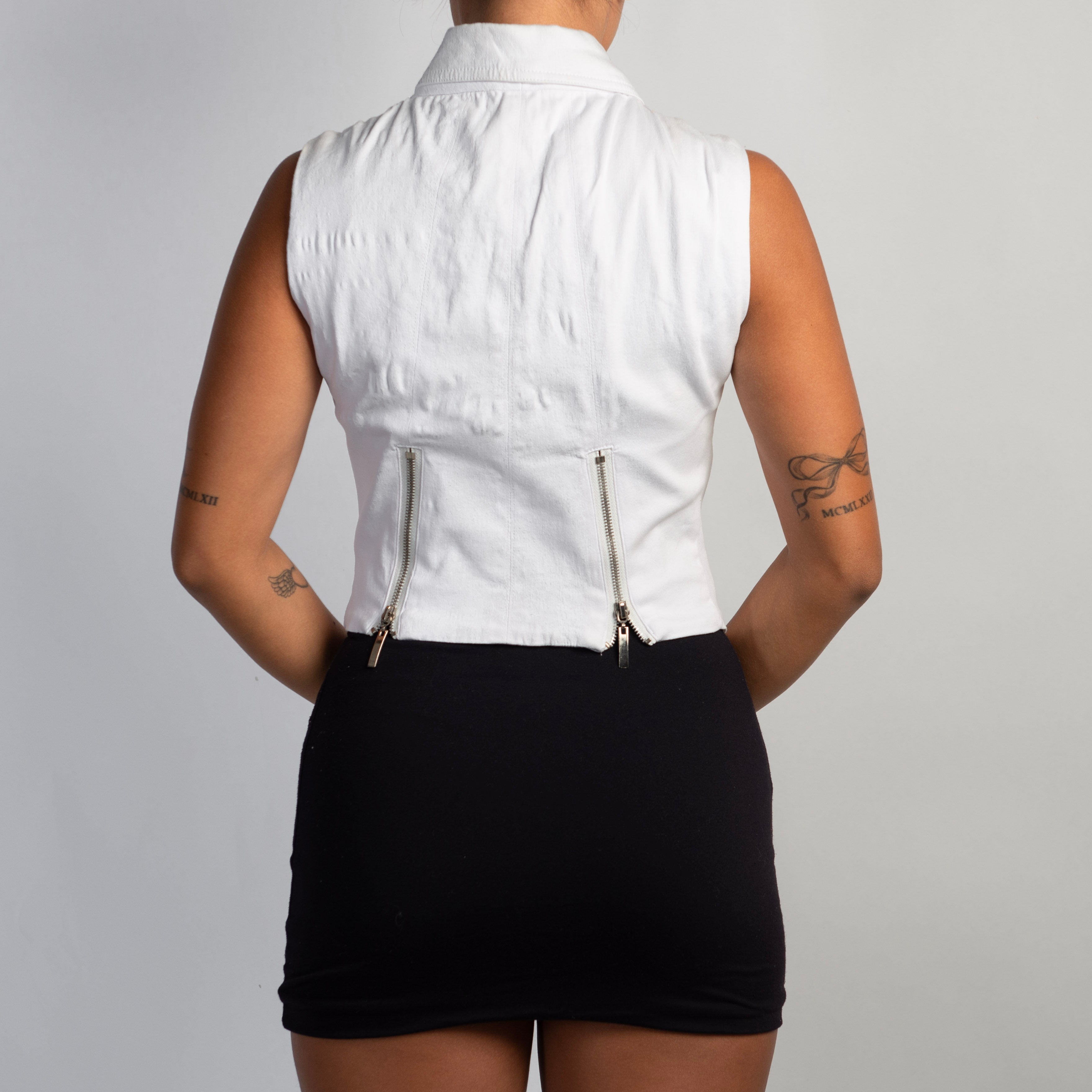 WHITE DENIM MOTORCYCLE VEST