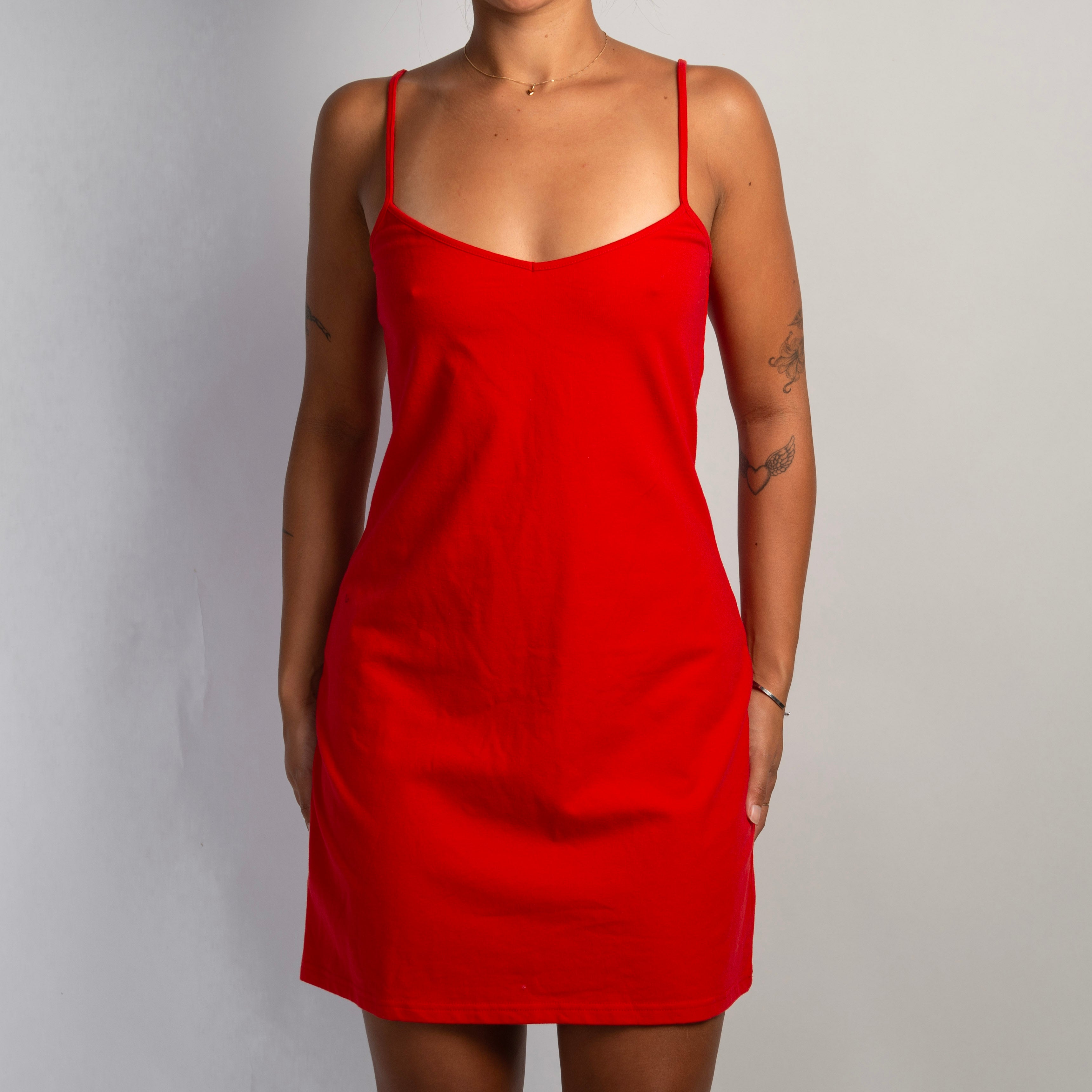 RED COTTON MINI DRESS