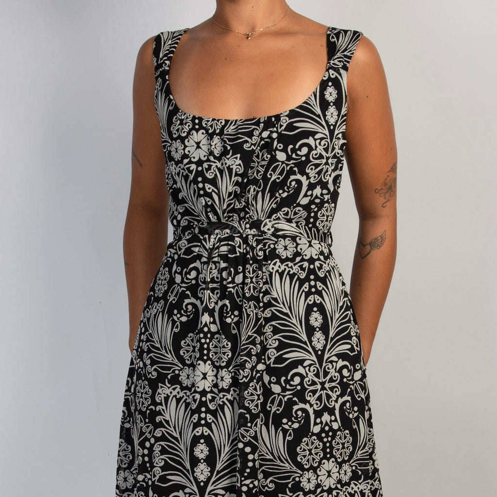 FLORAL MESH MIDI DRESS