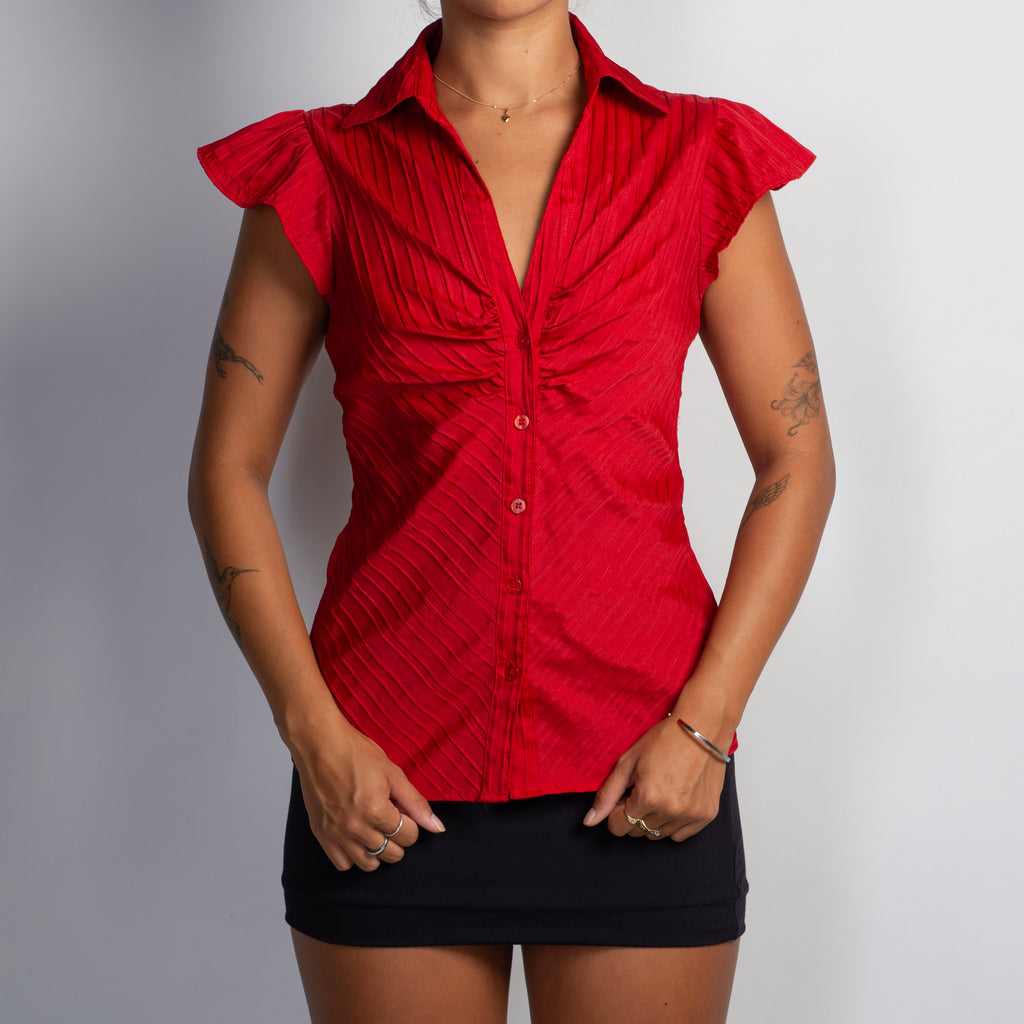 RED TEXTURED BLOUSE