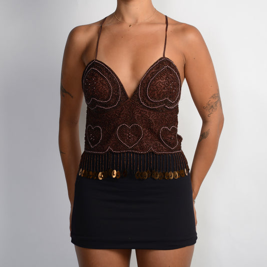 BROWN BEADED TOP