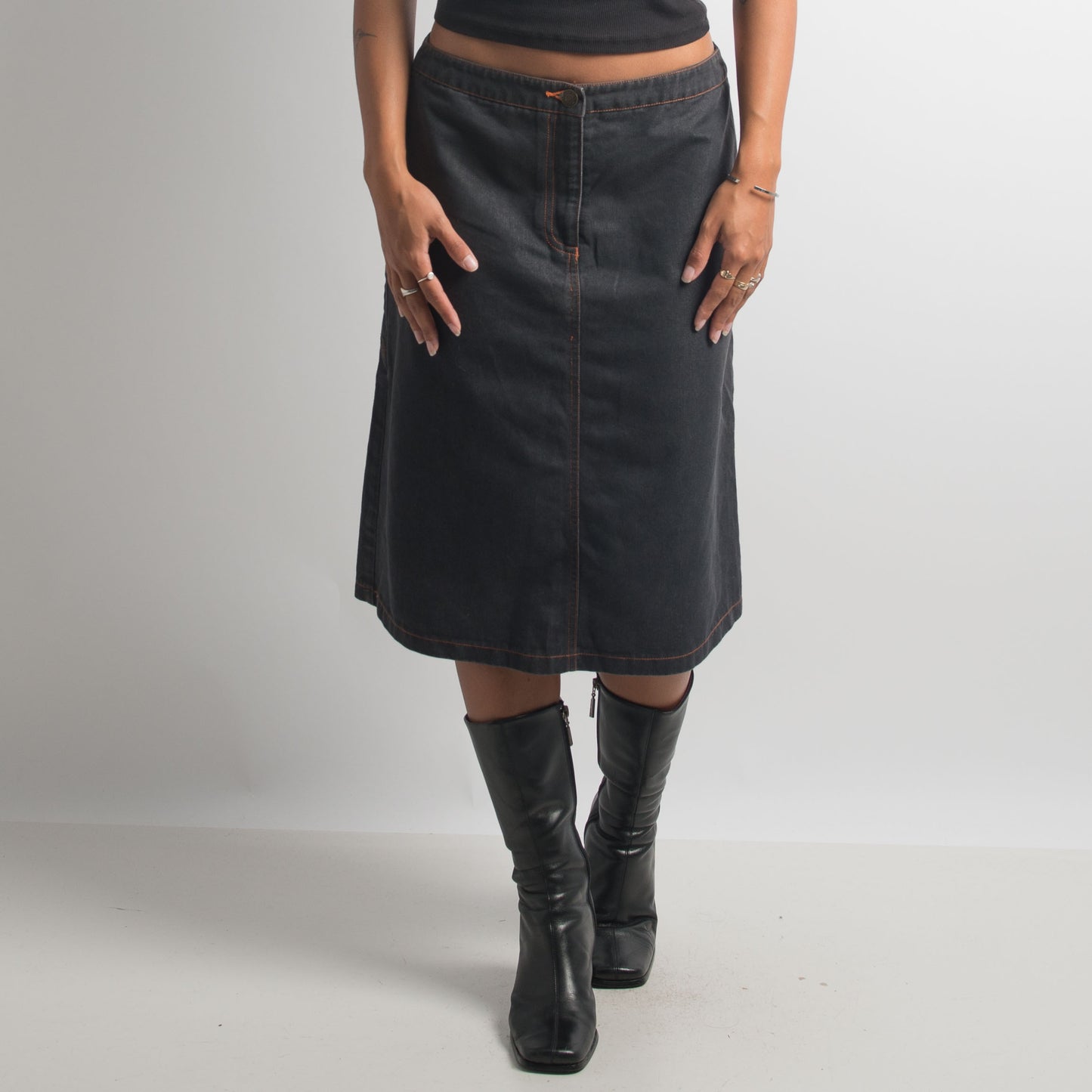 DENIM LOOK MIDI SKIRT