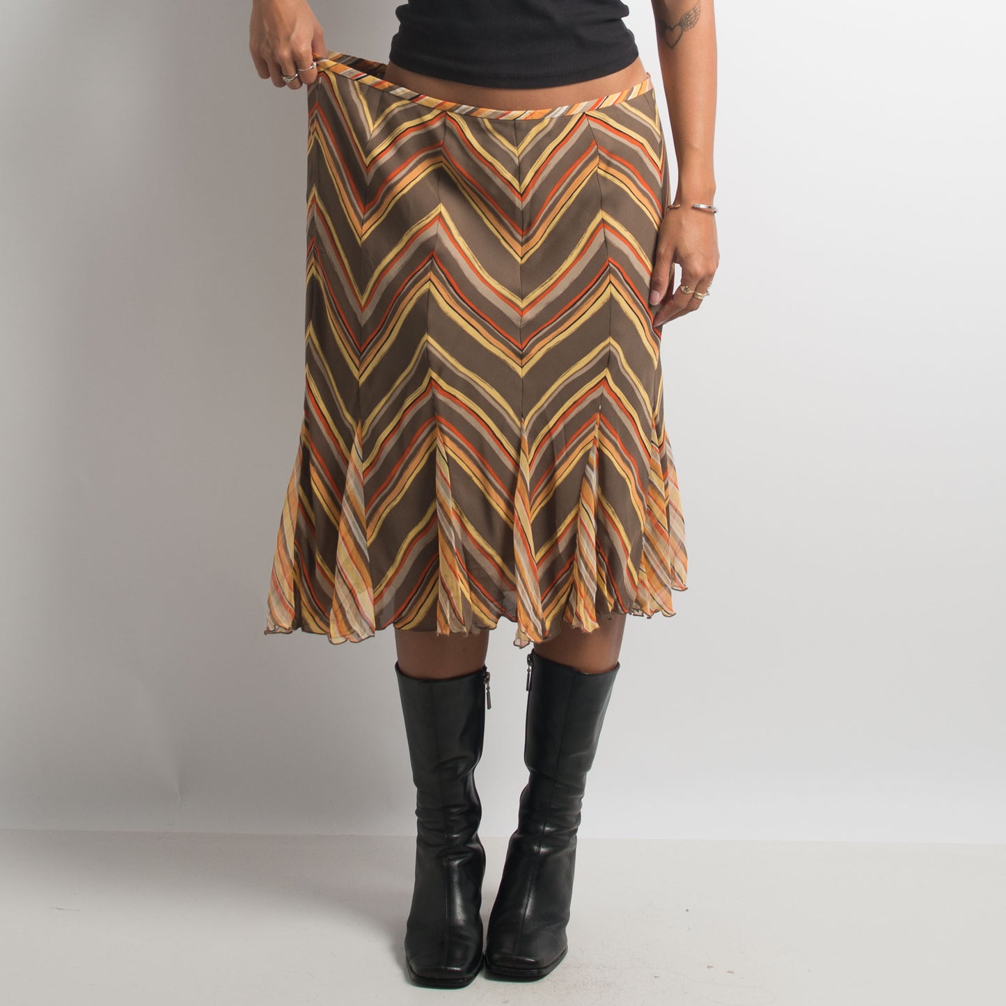 CHEVRON SILK MIDI SKIRT