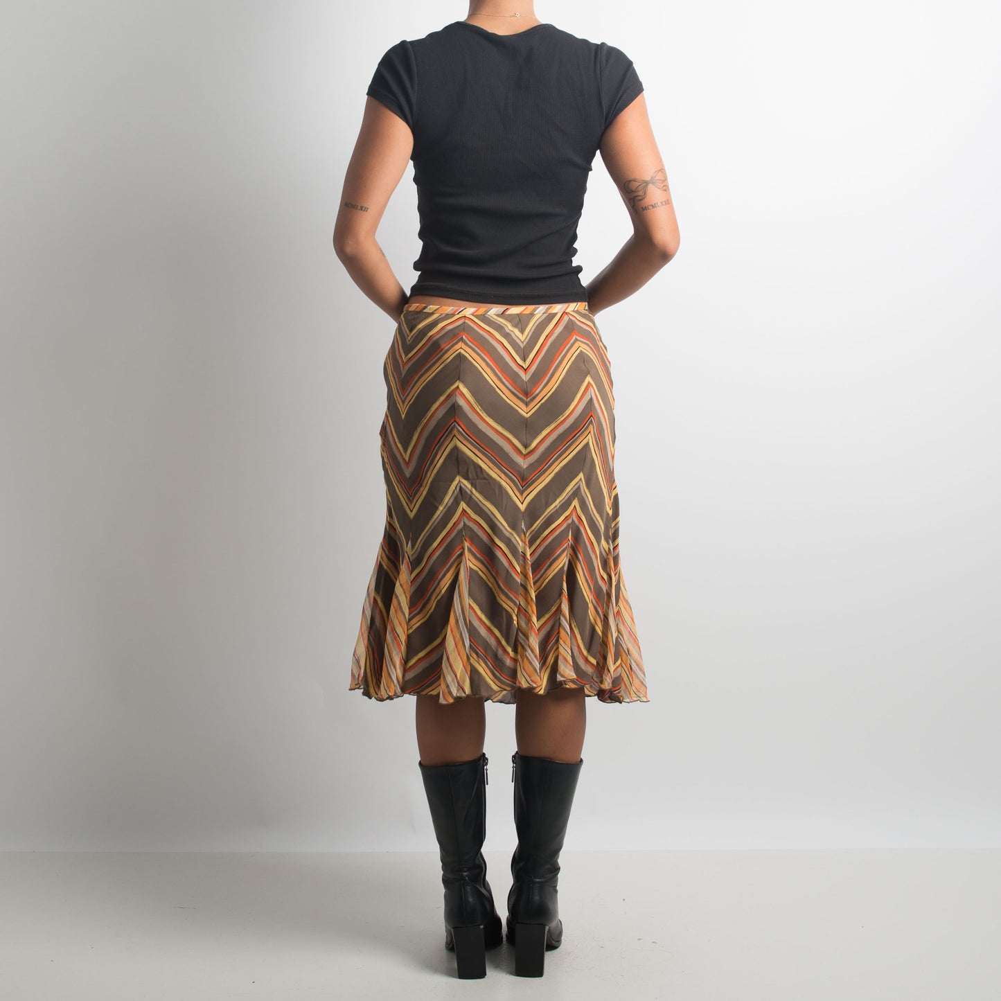 CHEVRON SILK MIDI SKIRT