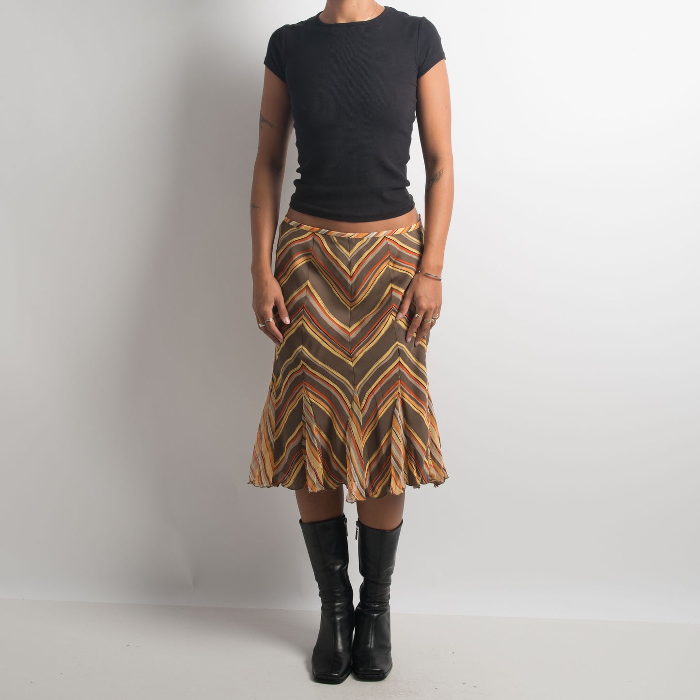 CHEVRON SILK MIDI SKIRT