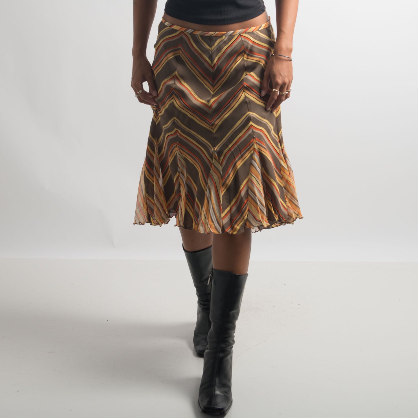 CHEVRON SILK MIDI SKIRT