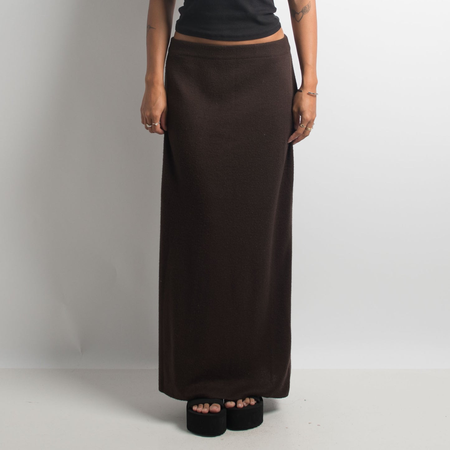 BROWN WOOL MAXI SKIRT