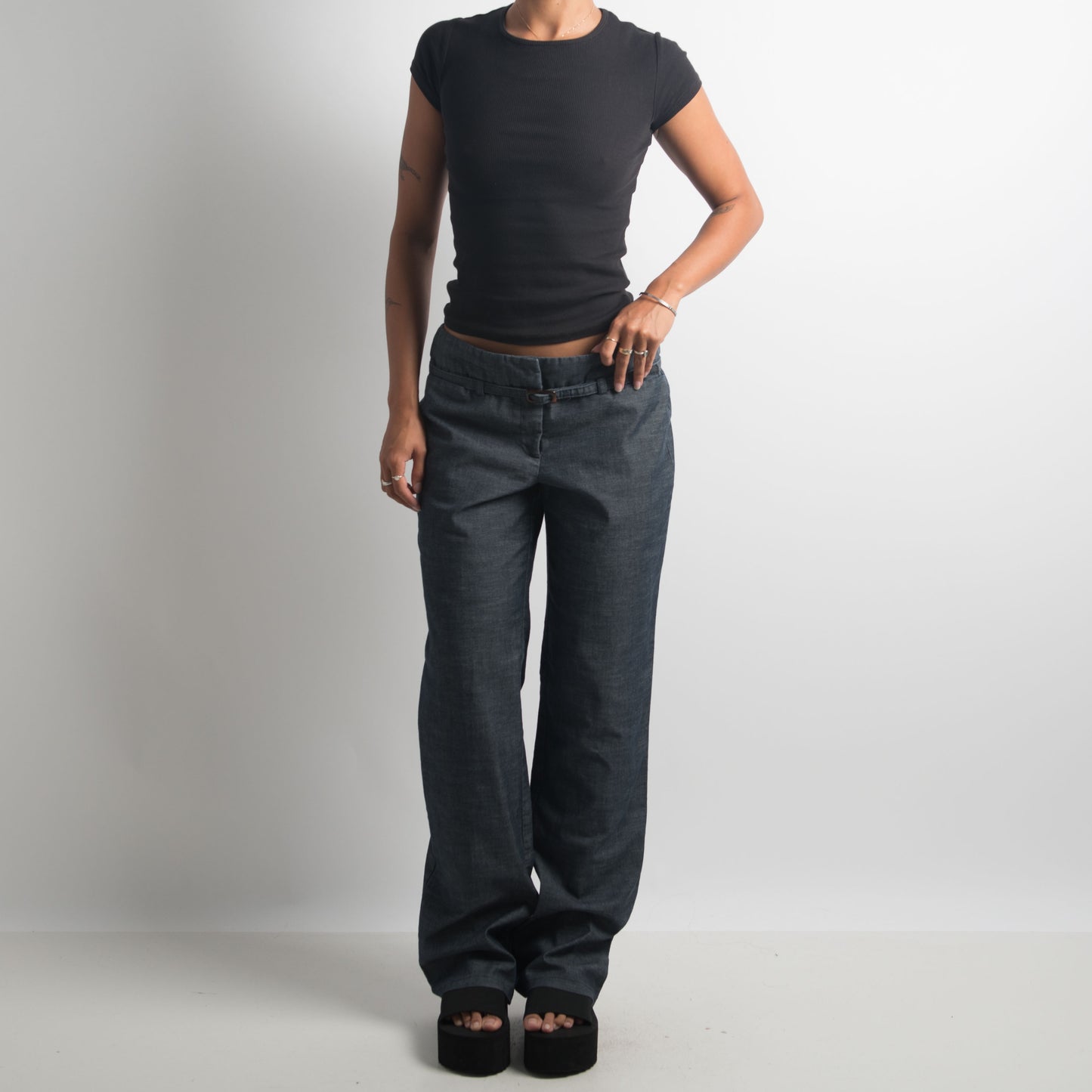 NAVY MARLE PANTS