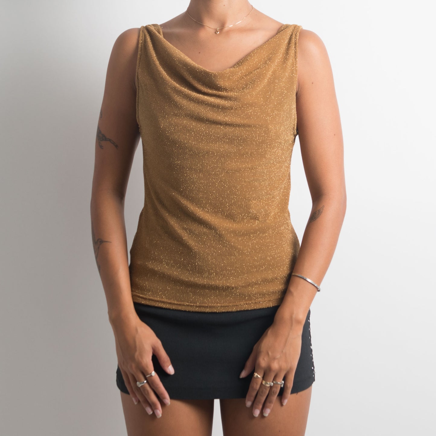 GOLD LUREX COWL NECK TOP