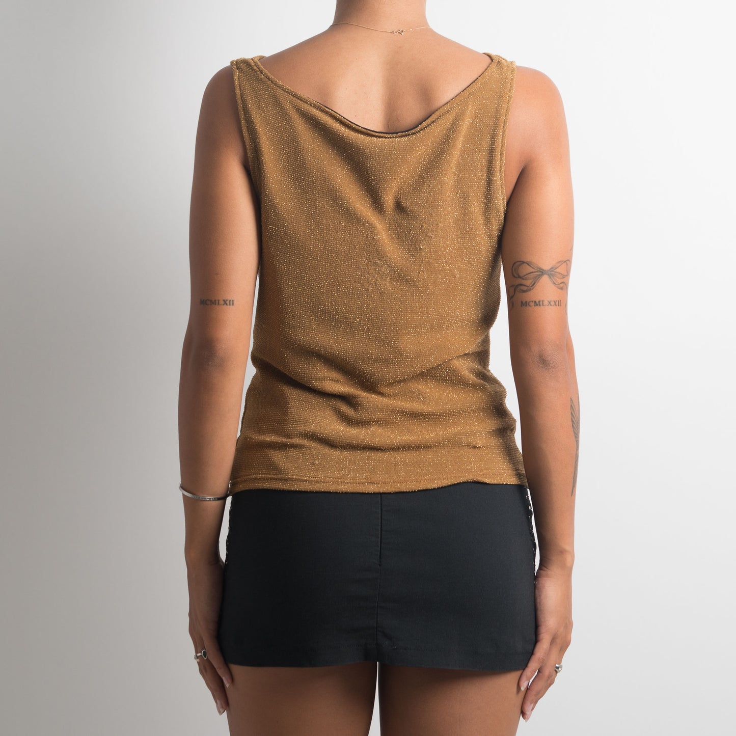 GOLD LUREX COWL NECK TOP