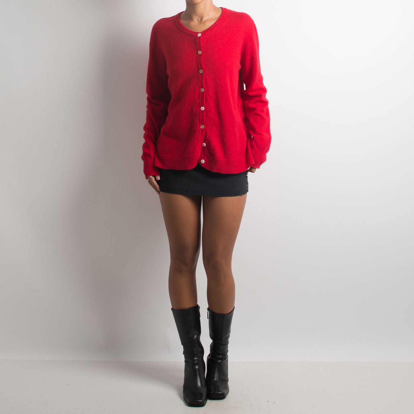 RED WOOL BUTTON FRONT CARDIGAN