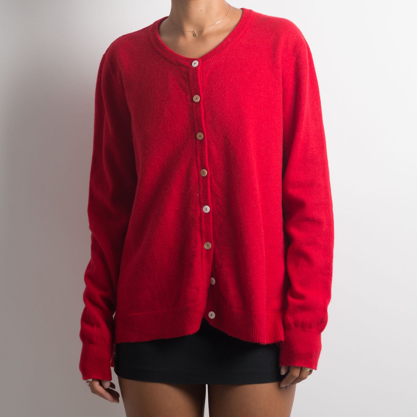 RED WOOL BUTTON FRONT CARDIGAN