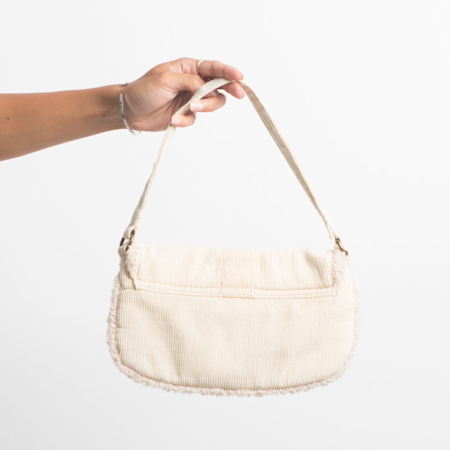 CREAM CORDUROY BUCKLE HANDBAG