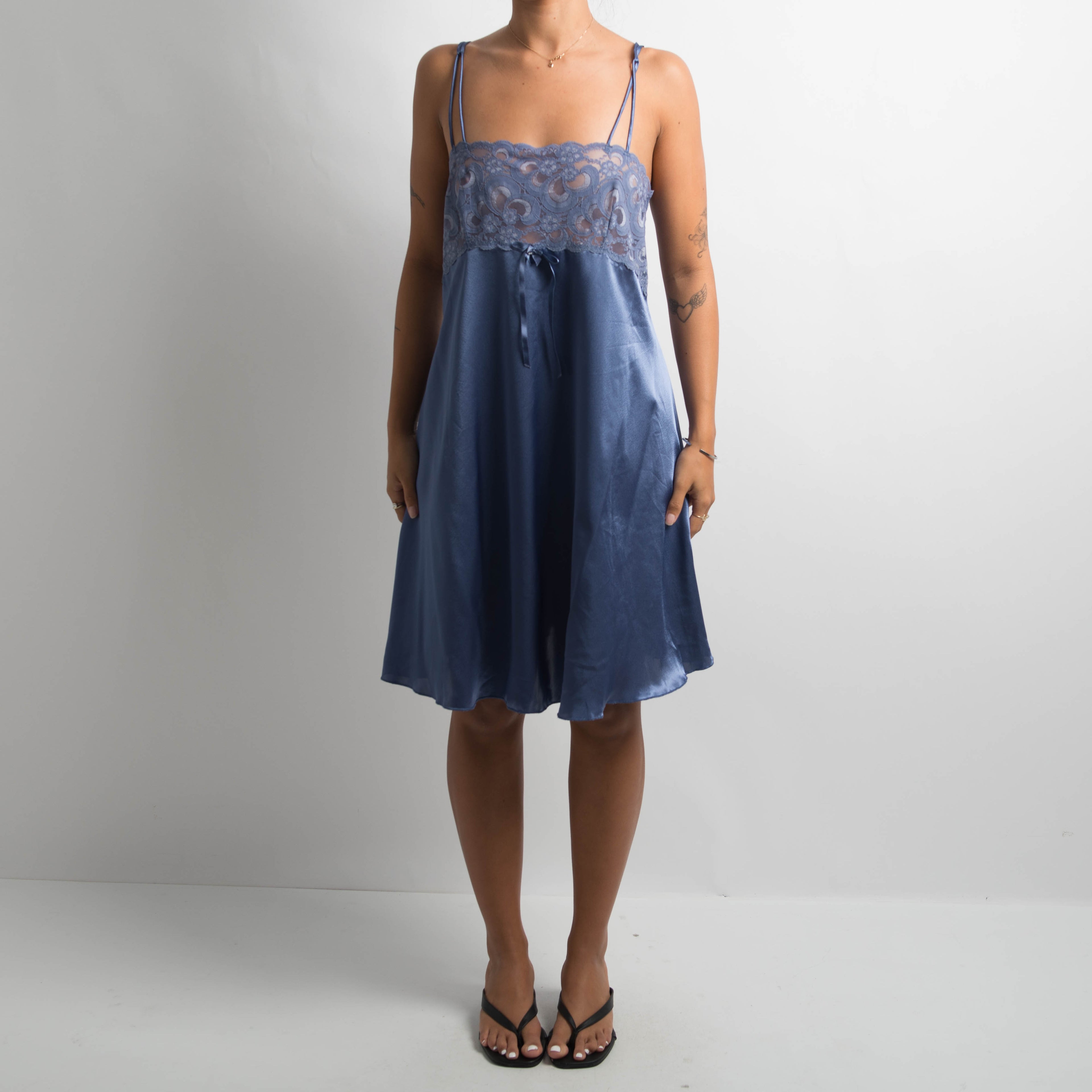 INDIGO SATIN SLIP DRESS