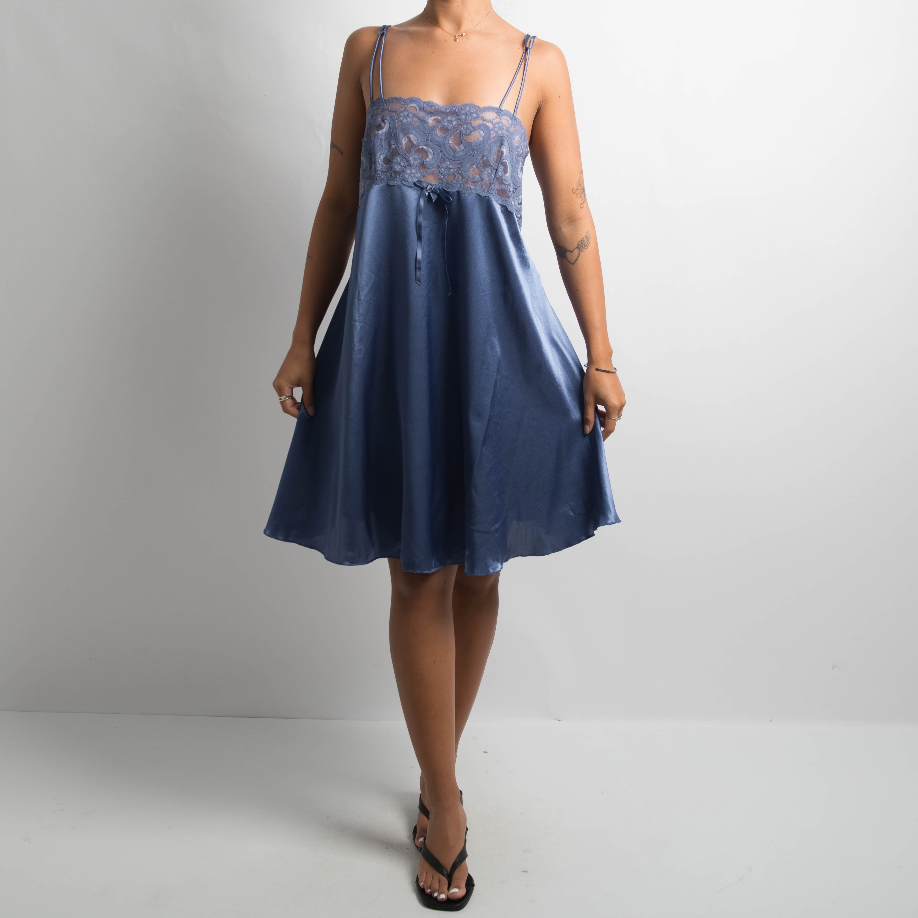 INDIGO SATIN SLIP DRESS