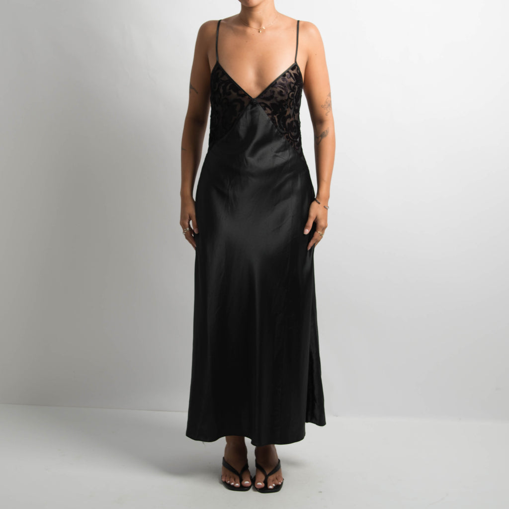 BLACK SATIN SLIP DRESS
