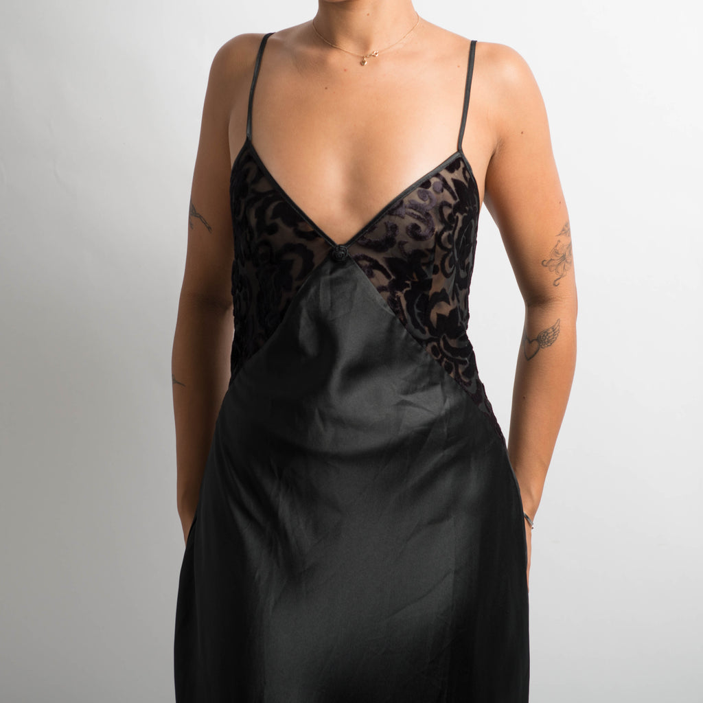BLACK SATIN SLIP DRESS