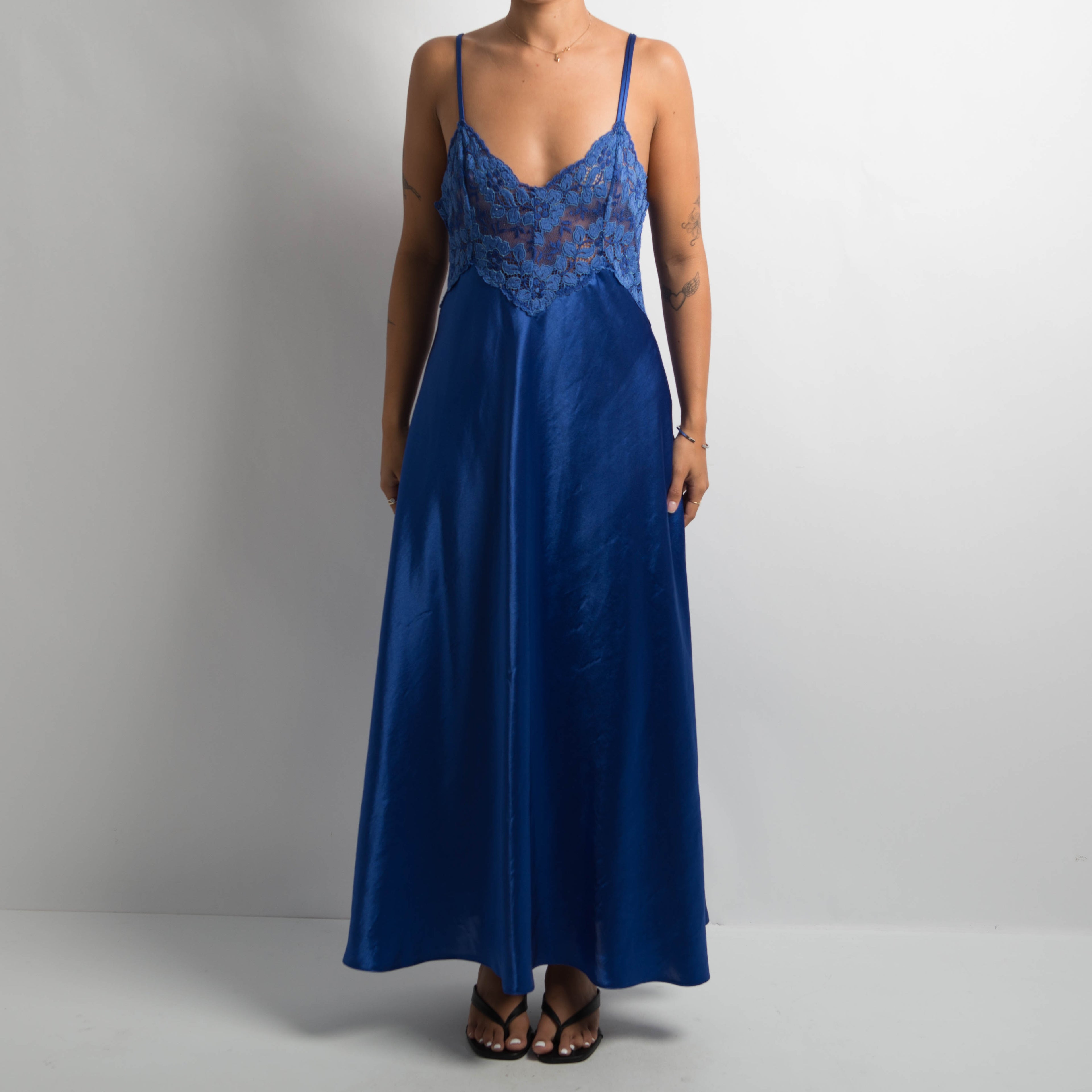 BLUE SATIN NIGHTGOWN