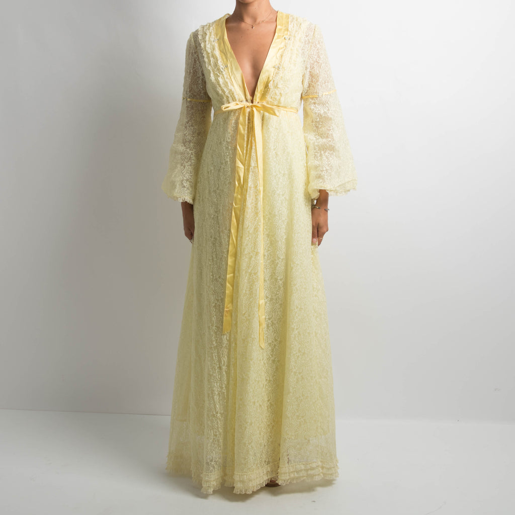 YELLOW LACE DRESS + ROBE SET