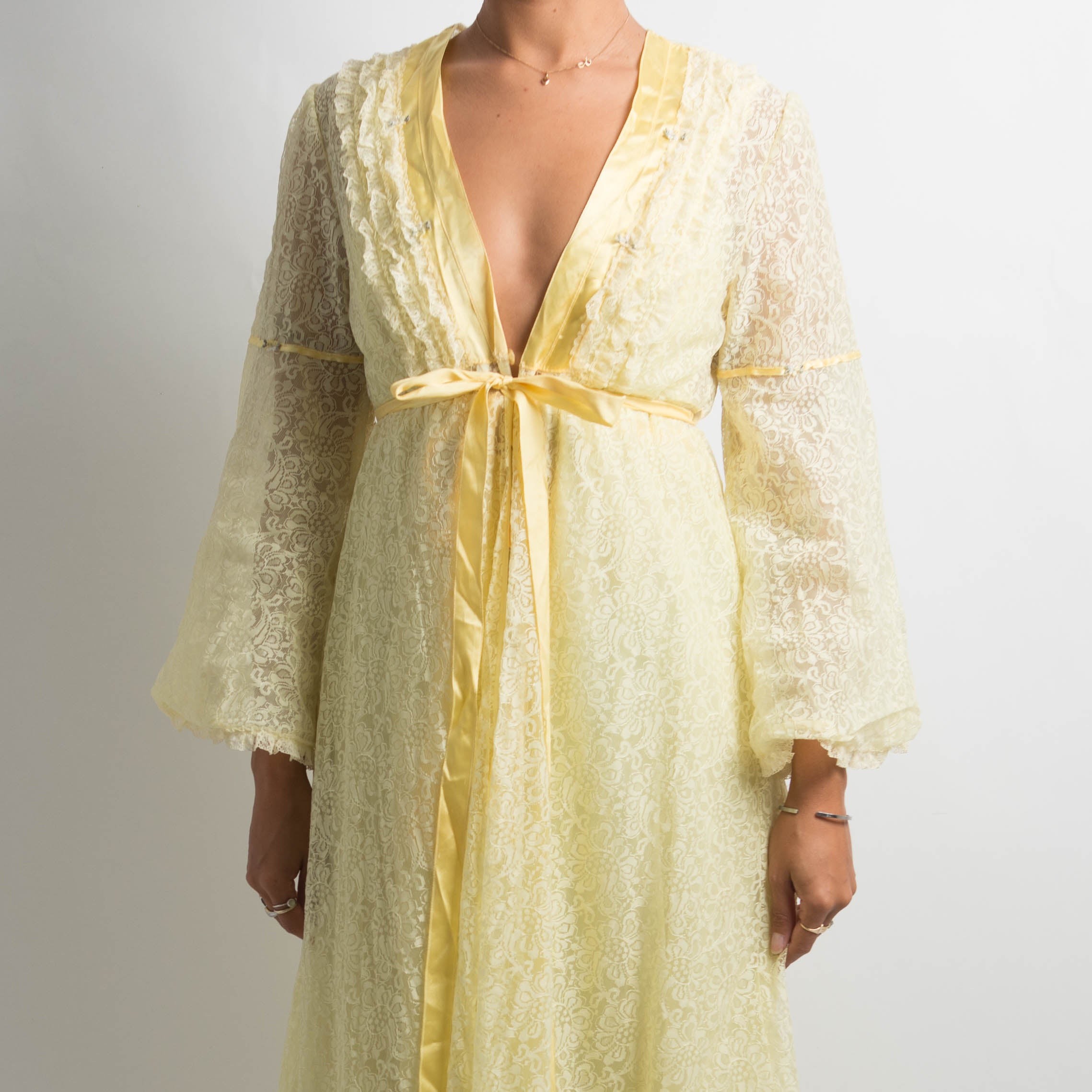 YELLOW LACE DRESS + ROBE SET