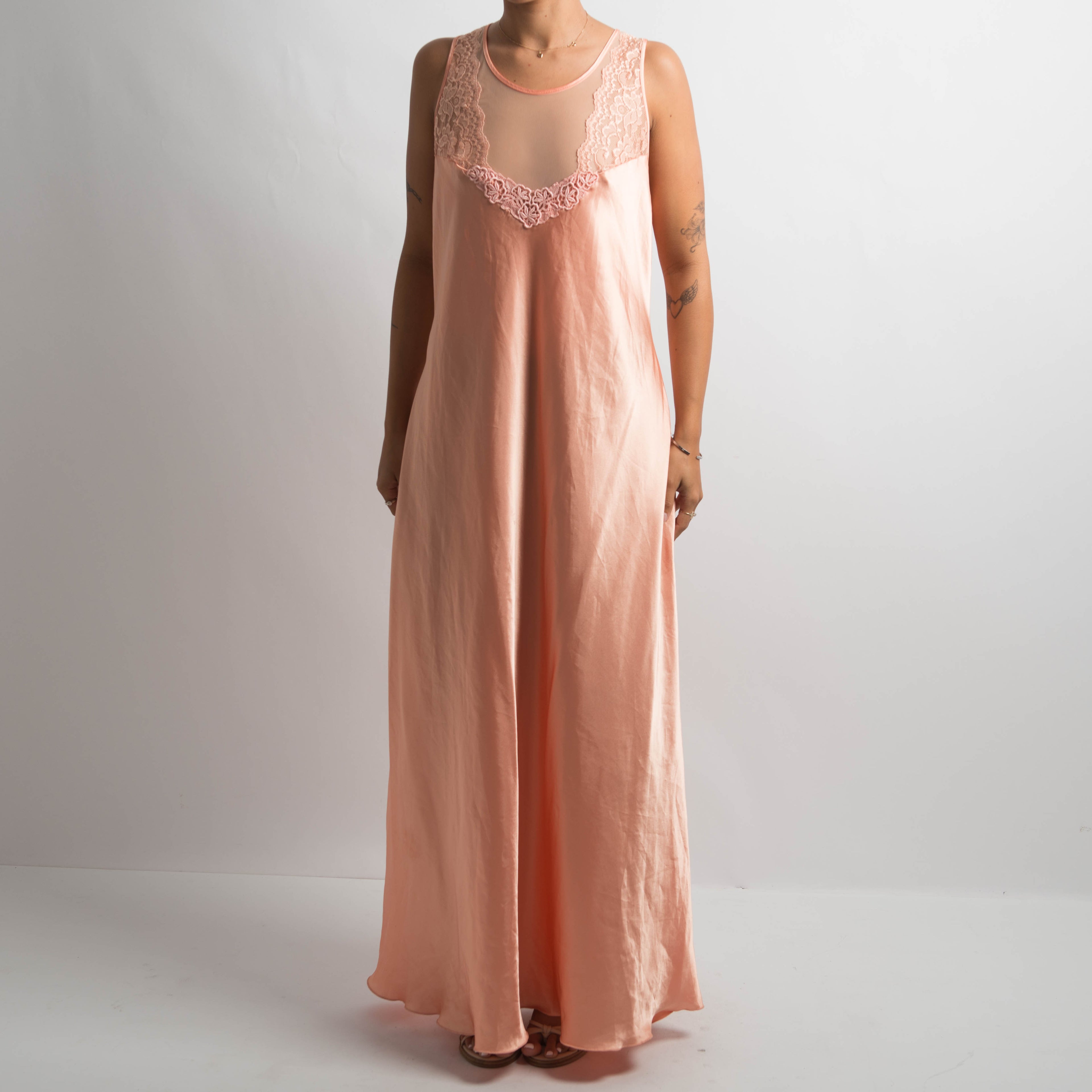 PEACH SATIN NIGHTGOWN